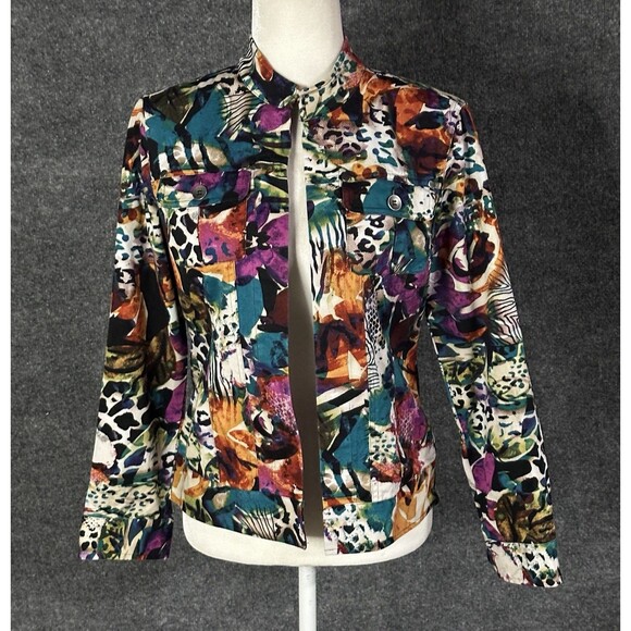 Chico's Mosiac Teal Faun Floral Open Jacket Size 0 (4/6) F5003 - Picture 1 of 11